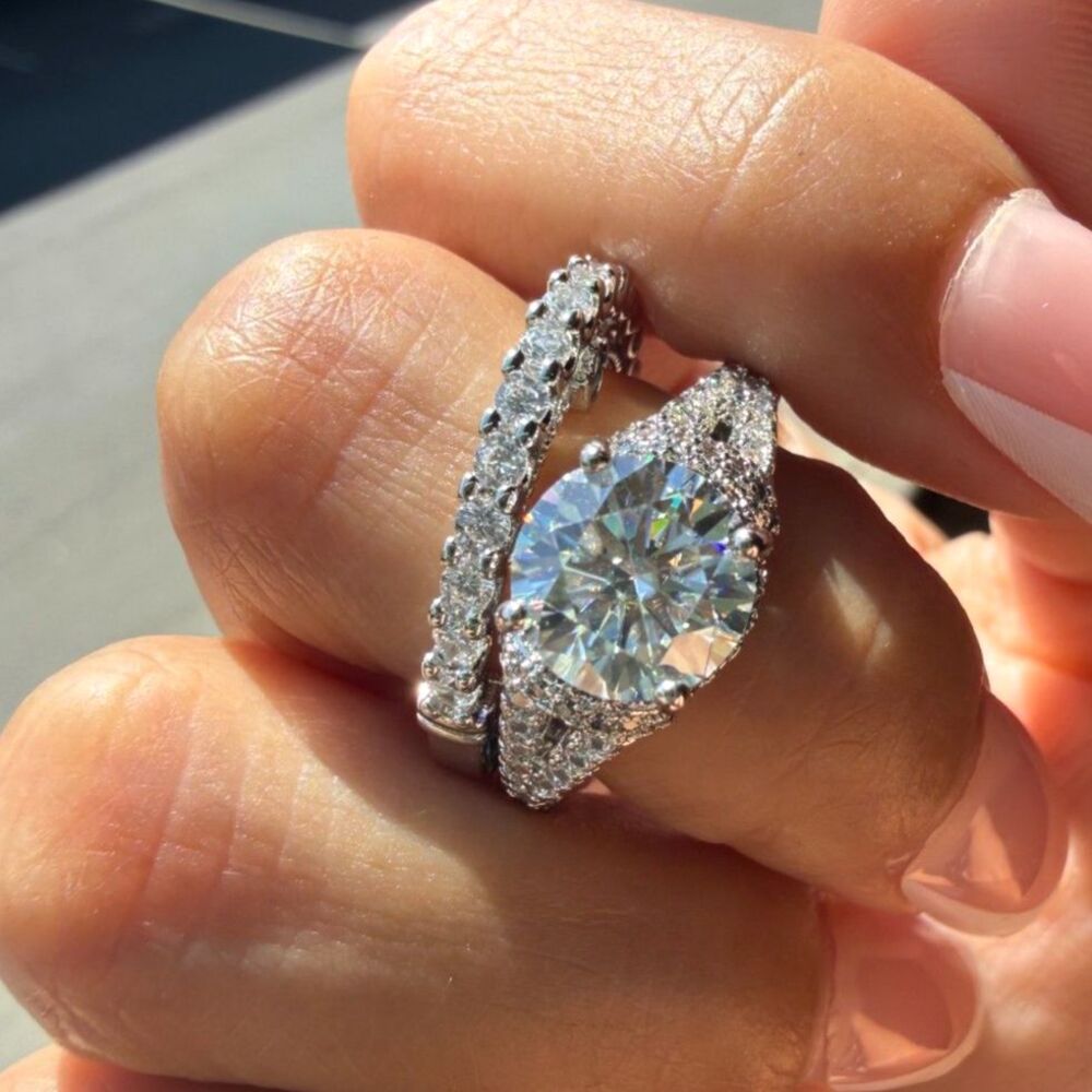 2CT Round Cut Moissanite Bridal Ring Set - Size 5 - White Gold Plated